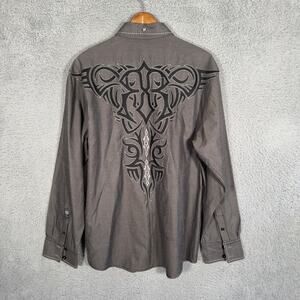 Roar Shirt Men's Size XL Grey Gravity Embroidered Button Long Sleeve Western